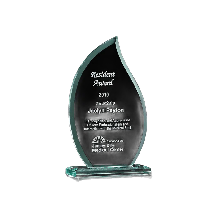 Flame Series Jade Glass Award, 4 1/4" x 7 1/2"