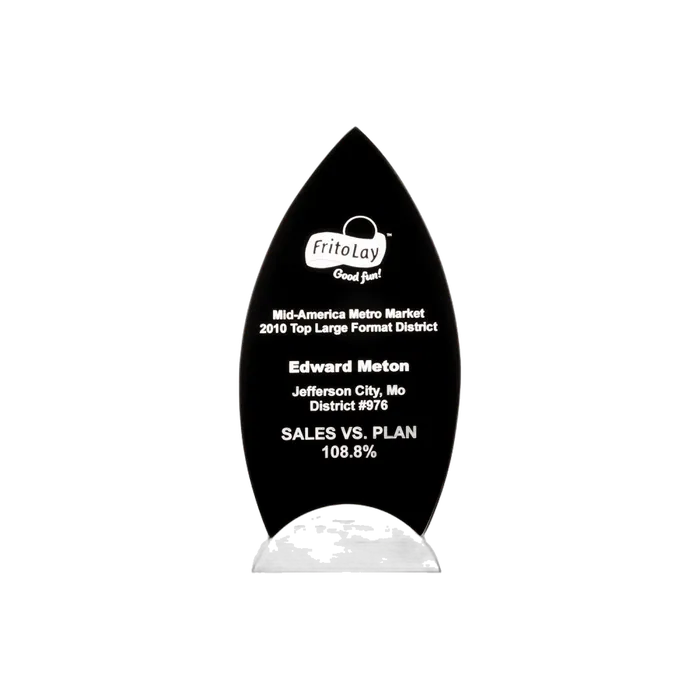 Flame Series Glass Award with Gunmetal Finish Base, 5" x 10 5/8"