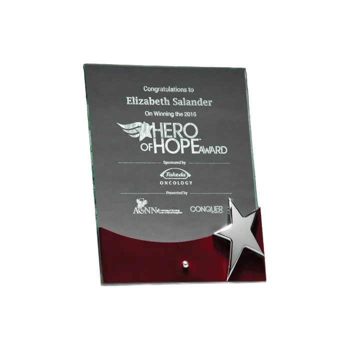 Clear Glass Award wtih High Gloss Rosewood Accent and Silver Star