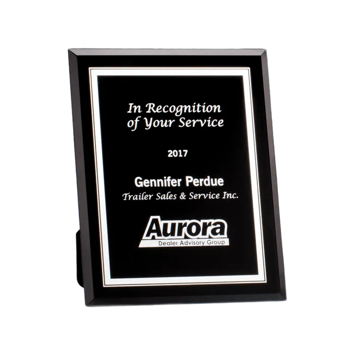 Black Glass Plaque with Silver Border, 5" x 7"