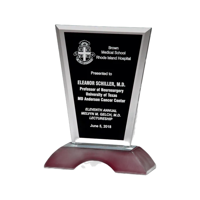Black Silk Screened Clear Glass on a High Gloss Rosewood Base, 6" x 9" x 2 1/4"