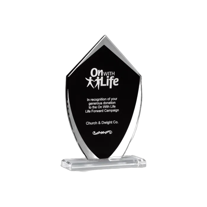 Black Silk Screened Shield Glass Award, 4 1/4" x 7 1/4"