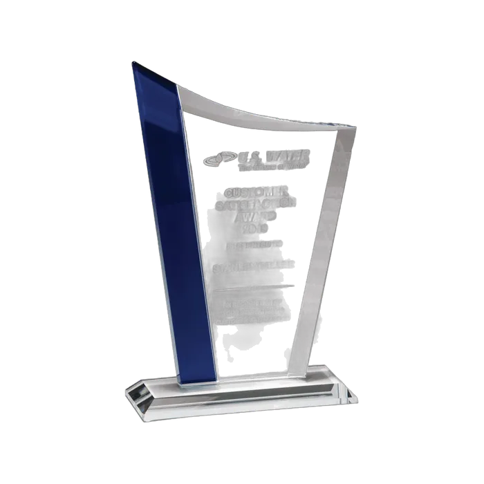 Zenith Series Clear Glass Award with Blue Glass Highlights, 6 1/2" x 9 3/4"