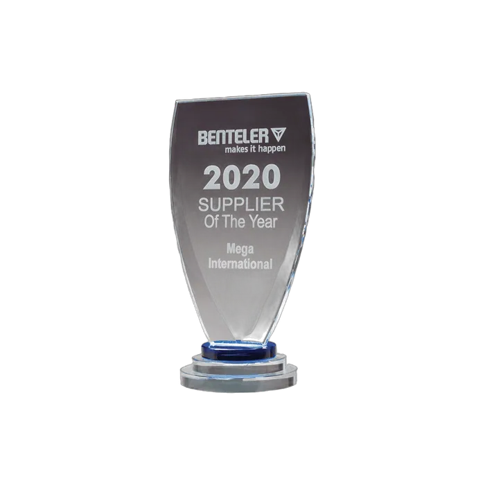 Chalice Series Sapphire Glass Award with Blue Clear Glass Pedestal Base, 4" x 8 1/4"