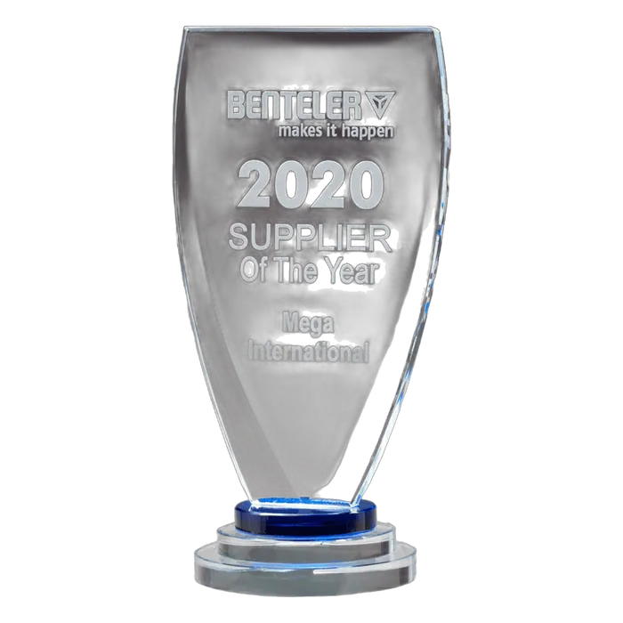 Chalice Series Sapphire Glass Award with Blue Clear Glass Pedestal Base, 5" x 9 1/4"