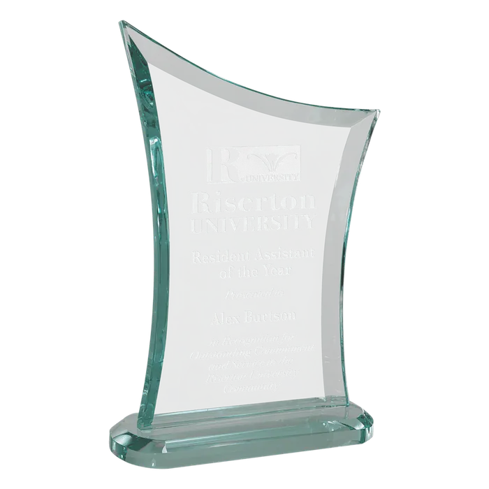 Contemporary Jade Glass Award with Oval-Shaped Base, 5 1/8" x 7 3/4"