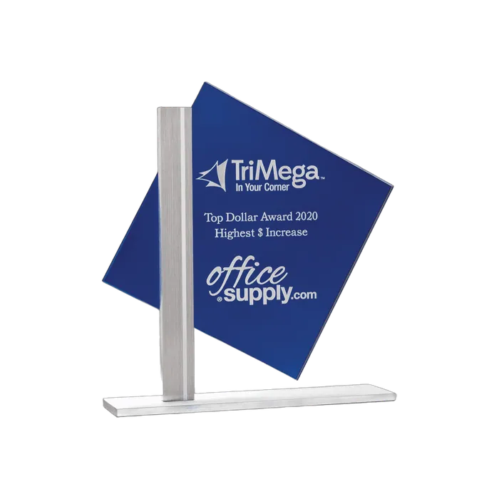 Diamond Series Blue Silk Screened Glass with Brushed Aluminum Post and Base