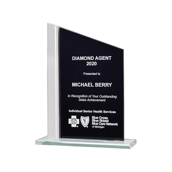 Zenith Series Black Silk Screened Glass with Brushed Aluminum Post, 6 1/8" x 7 3/4"
