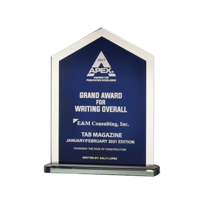Blue Silk Screened Pinnacle Series Glass Award with Silver Mirror Border, 7 1/8" x 9"