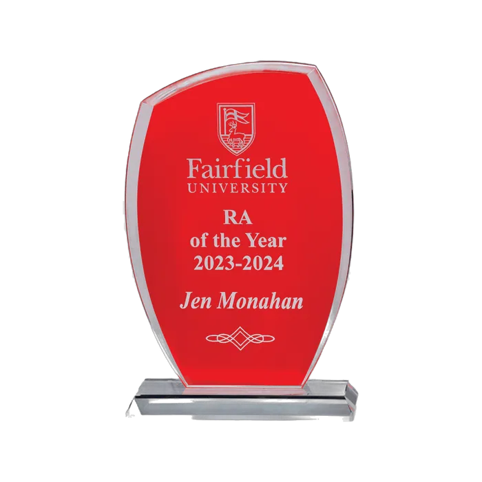 Red Painted Tidal Series Clear Glass Award, 6 1/8" x 9 5/8"