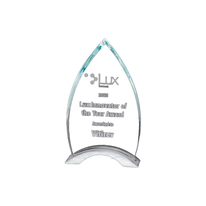Flame Series Clear Glasss Award with Brushed Silver Aluminum Base, 4 3/4" x 8"