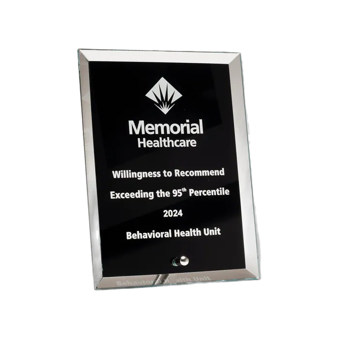Black Painted Clear Glass Plaque with Silver Plated Easel Post, 6" x 8"