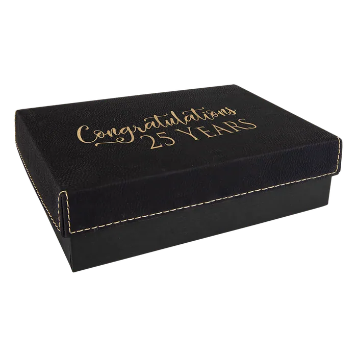 Black/Gold Gift Box with Laserable Leatherette Lid, 7 3/8" x 5 3/4"