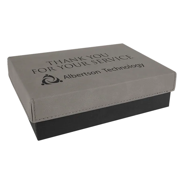 Gray Gift Box with Laserable Leatherette Lid, 7 3/8" x 5 3/4"