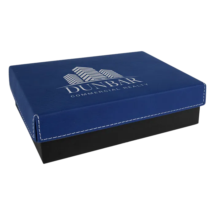 Blue/Silver Gift Box with Laserable Leatherette Lid, 7 3/8" x 5 3/4"