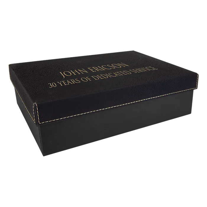 Black/Gold Gift Box with Laserable Leatherette Lid, 9 3/4" x 7"