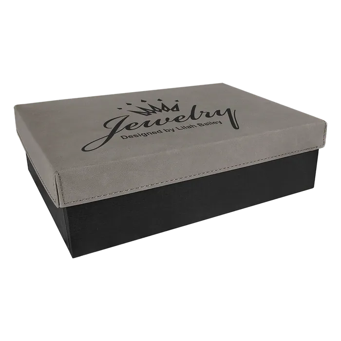 Gray Gift Box with Laserable Leatherette Lid, 9 3/4" x 7"