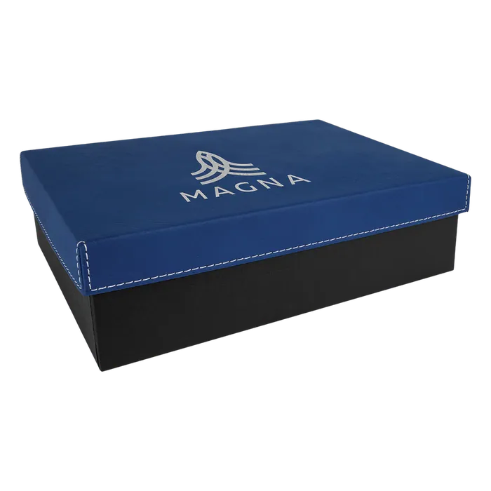 Blue/Silver Gift Box with Laserable Leatherette Lid, 9 3/4" x 7"