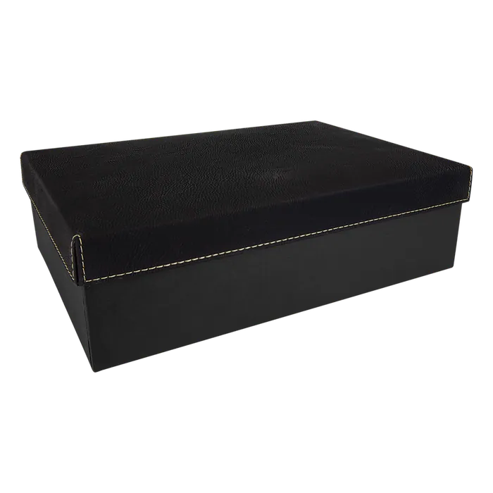 Black/Gold Gift Box with Laserable Leatherette Lid, 11 3/4" x 7 3/4"