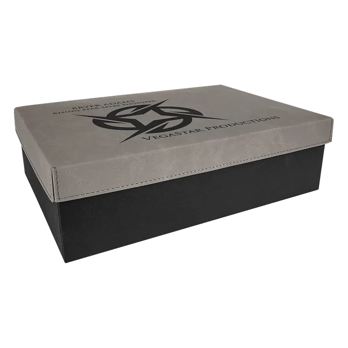 Gray Gift Box with Laserable Leatherette Lid, 11 3/4" x 7 3/4"