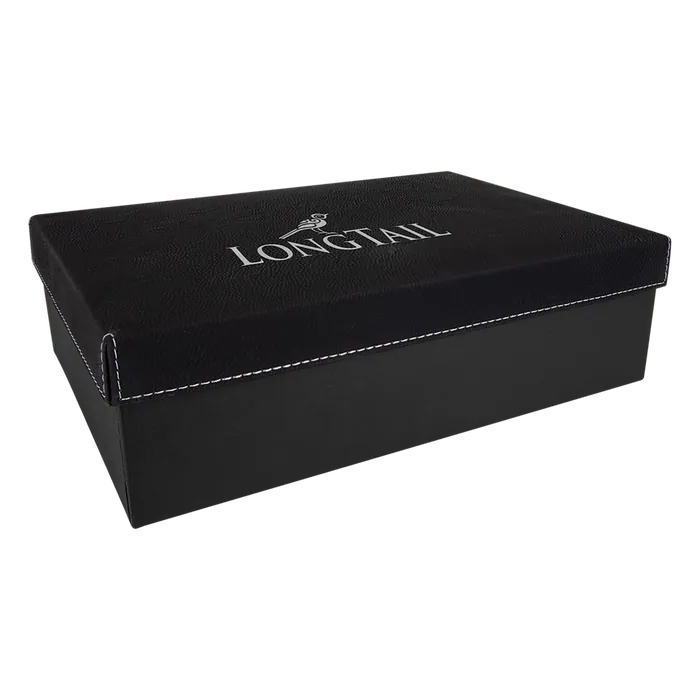 Black/Silver Gift Box with Laserable Leatherette Lid, 11 3/4" x 7 3/4"