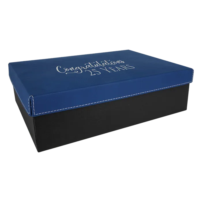 Blue/Silver Large Gift Box with Leatherette Wrapped Lid