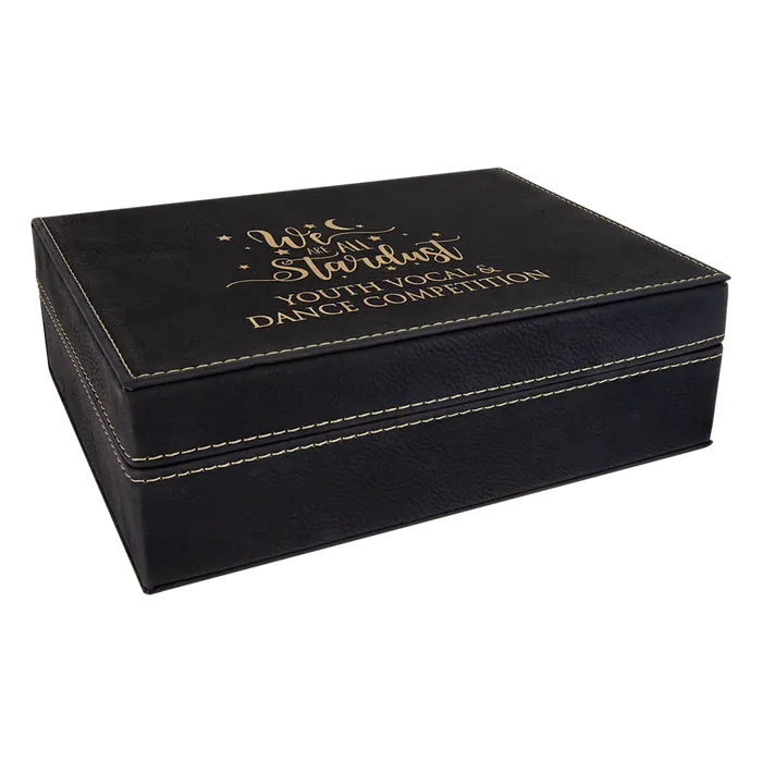 Black/Gold Laserable Leatherette Premium Gift Box, 8" x 6 3/8"