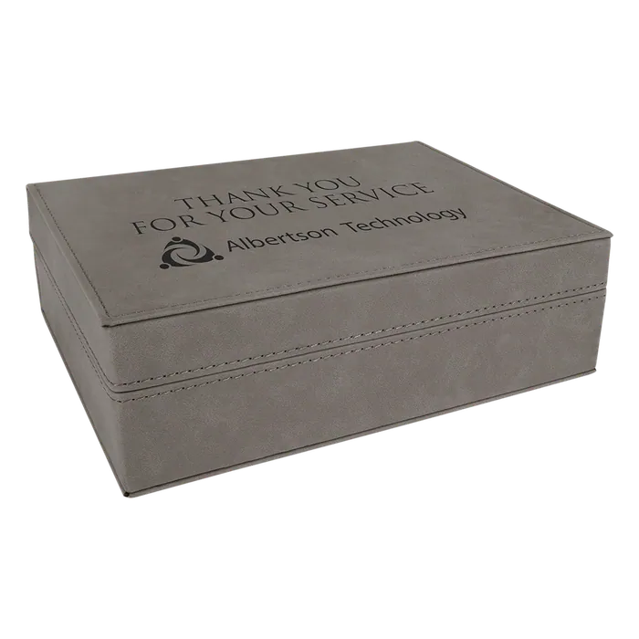 Gray Laserable Leatherette Premium Gift Box, 8" x 6 3/8"