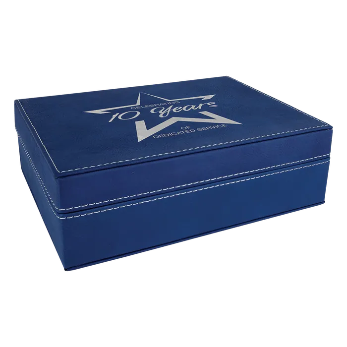 Blue/Silver Laserable Leatherette Premium Gift Box, 8" x 6 3/8"