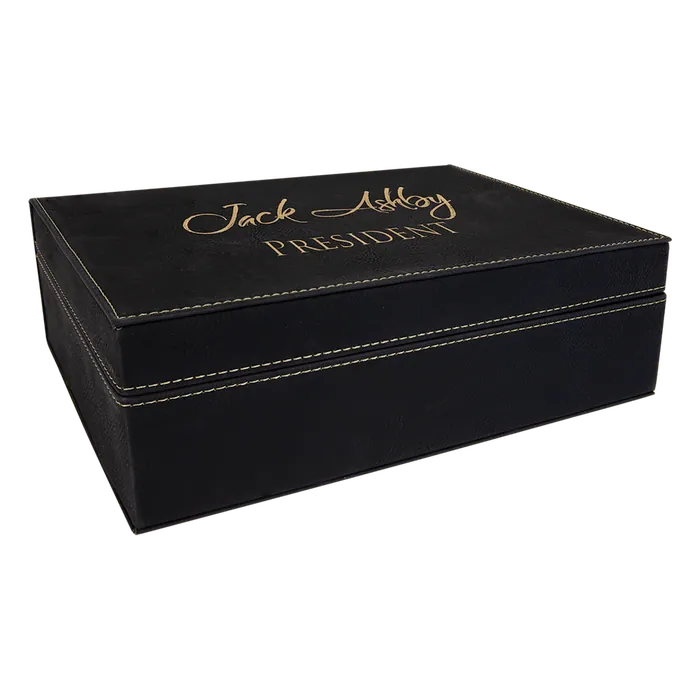 Black/Gold Laserable Leatherette Premium Gift Box, 10 1/4" x 7 1/2"