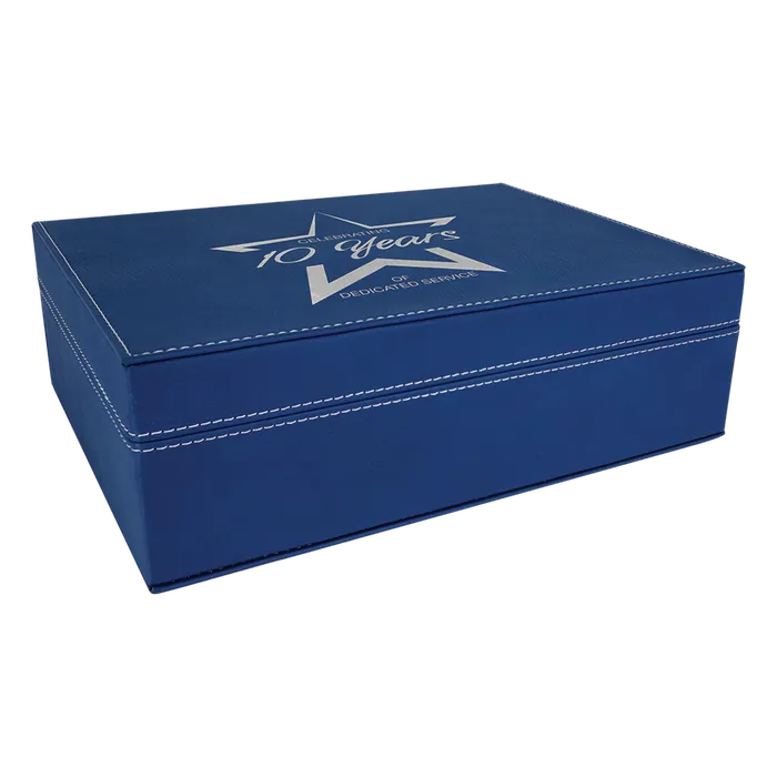 Blue/Silver Laserable Leatherette Premium Gift Box, 10 1/4" x 7 1/2"