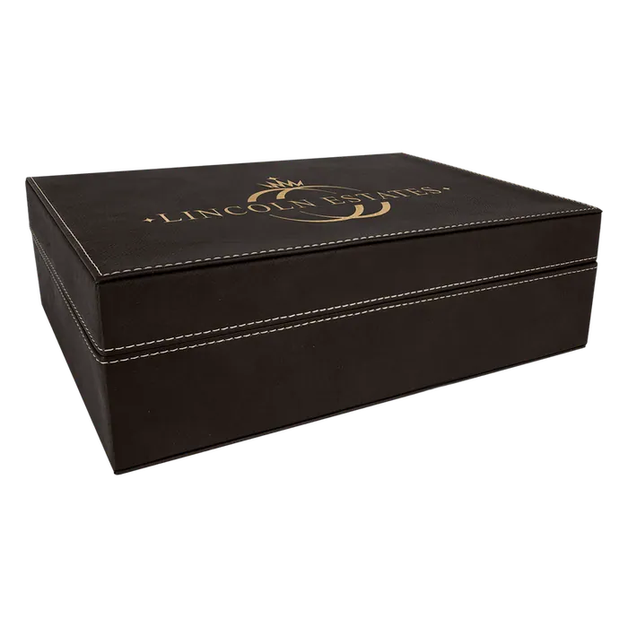 Black/Gold Laserable Leatherette Premium Gift Box, 12 1/4" x  8 1/4"