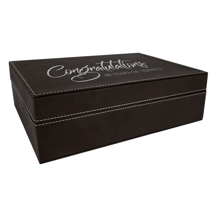 Black/Silver Laserable Leatherette Premium Gift Box, 12 1/4" x  8 1/4"