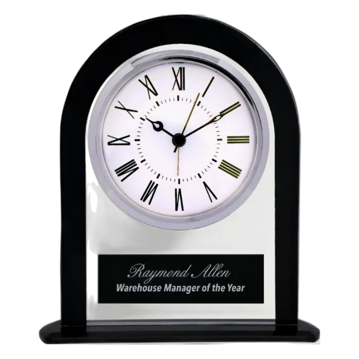 Arch Glass Clock with Black Border and Base