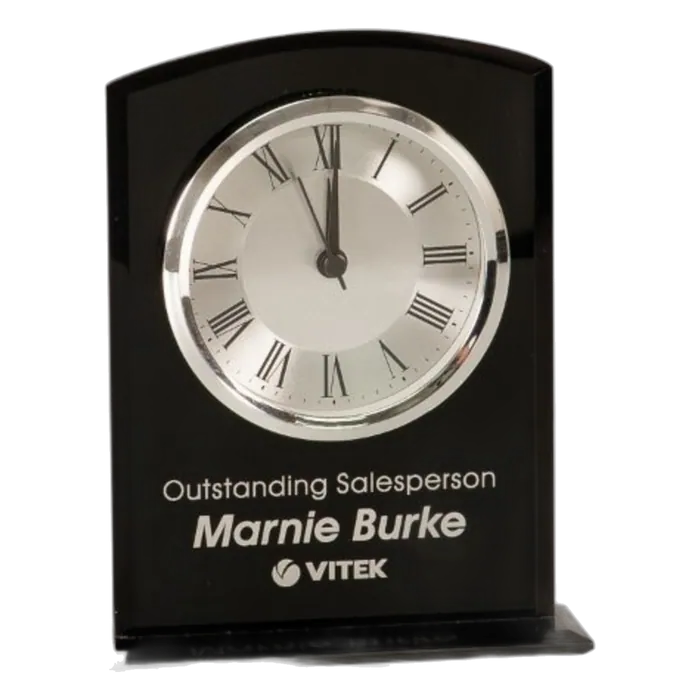 Black Glass Arch Clock with Base