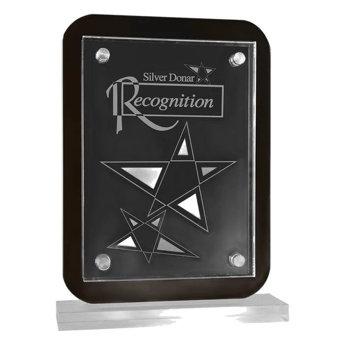 Large Black Floating Glass Standup Plaque