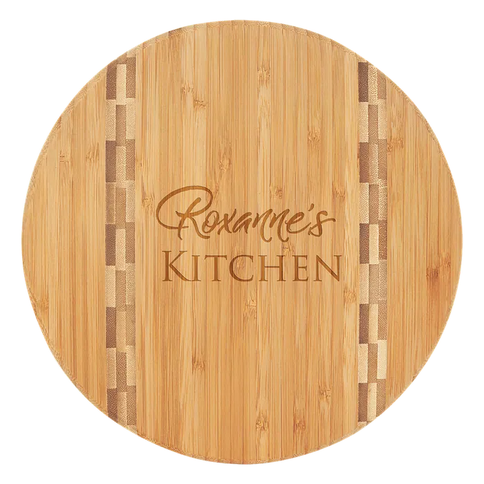 9 3/4" Round Bamboo Cutting Board with Butcher Block Inlay