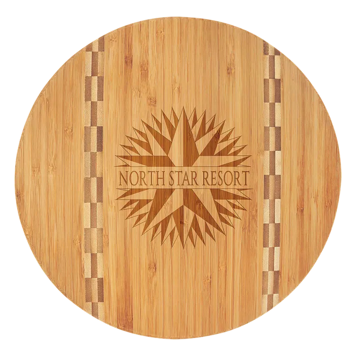 11 3/4" Round Bamboo Cutting Board with Butcher Block Inlay