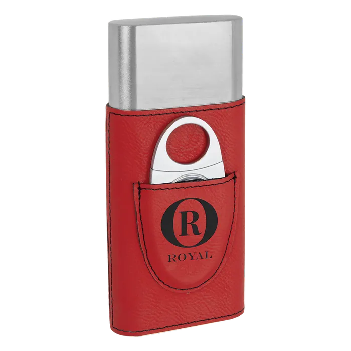 Red Laserable Leatherette Cigar Case with Cutter
