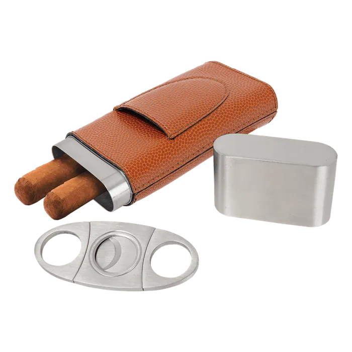 Basketball Leatherette Wrapped Stainless Steel Cigar Case with Cutter