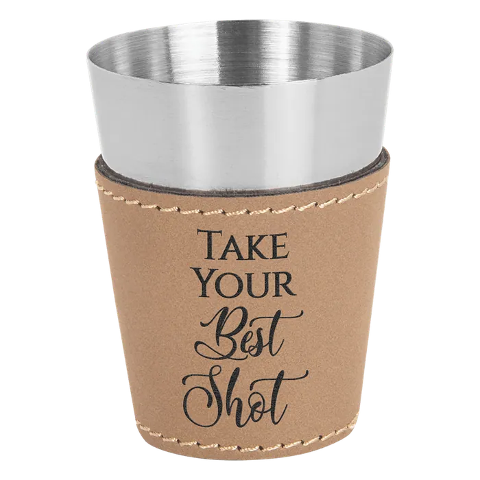 Light Brown 2 oz. Leatherette Wrapped Stainless Steel Shot Glass