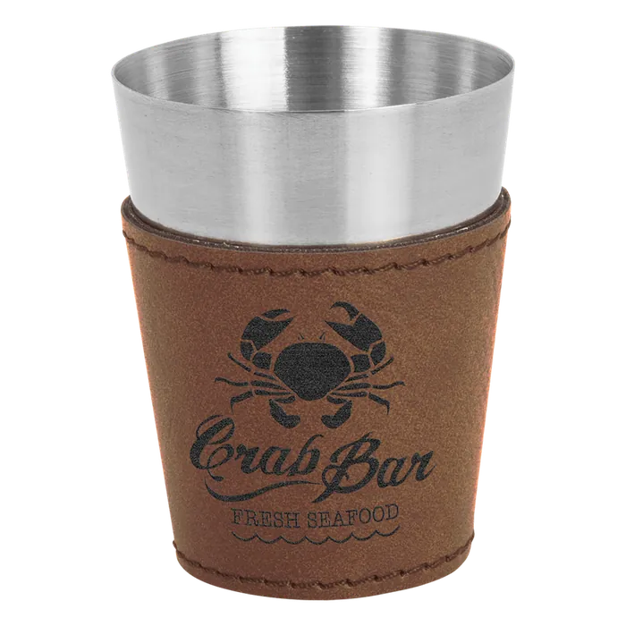 Dark Brown 2 oz. Leatherette Wrapped Stainless Steel Shot Glass