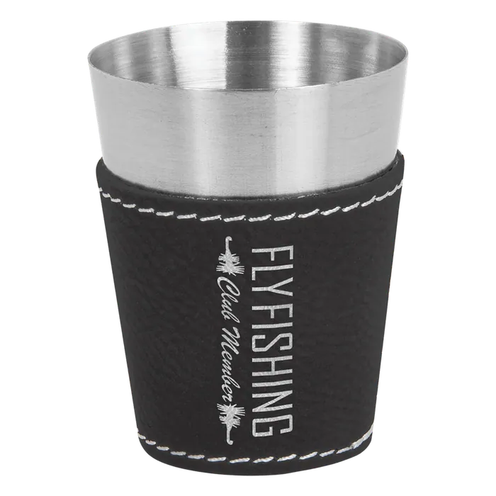 Black/Silver 2 oz. Leatherette Wrapped Stainless Steel Shot Glass