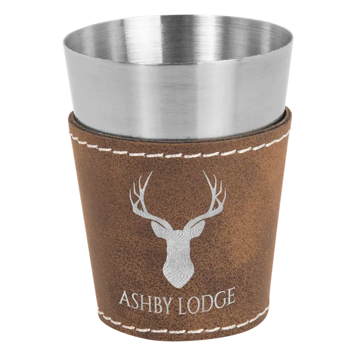 Rustic/Silver 2 oz. Leatherette Wrapped Stainless Steel Shot Glass