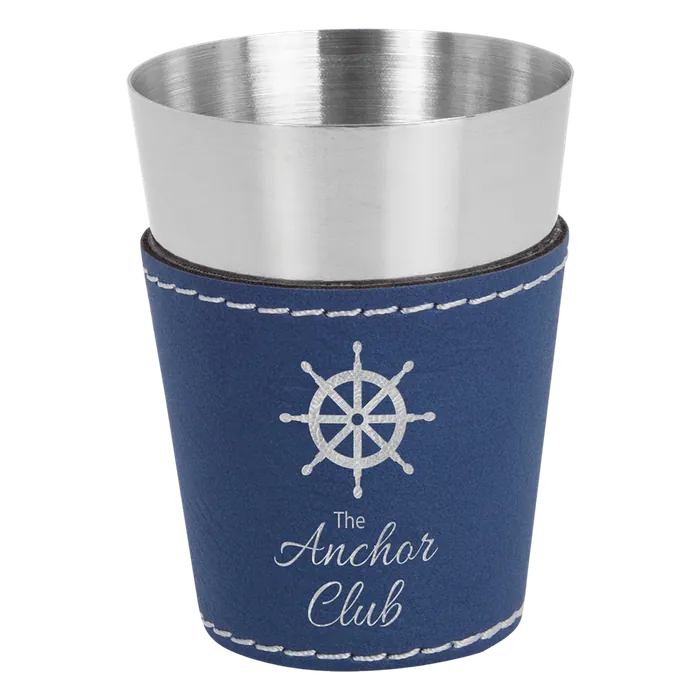 Blue/Silver 2 oz. Leatherette Wrapped Stainless Steel Shot Glass