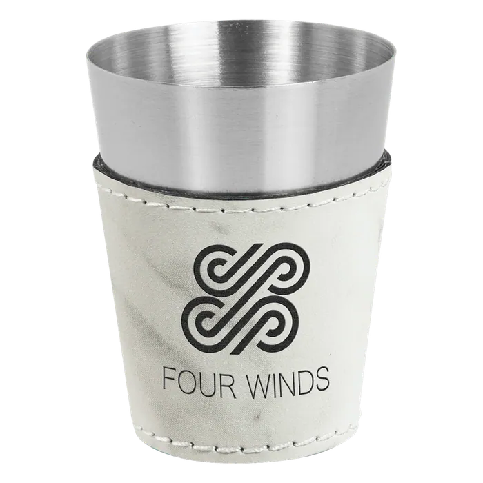 White Marble 2 oz. Leatherette Wrapped Stainless Steel Shot Glass