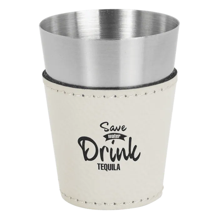 White 2 oz. Leatherette Wrapped Stainless Steel Shot Glass