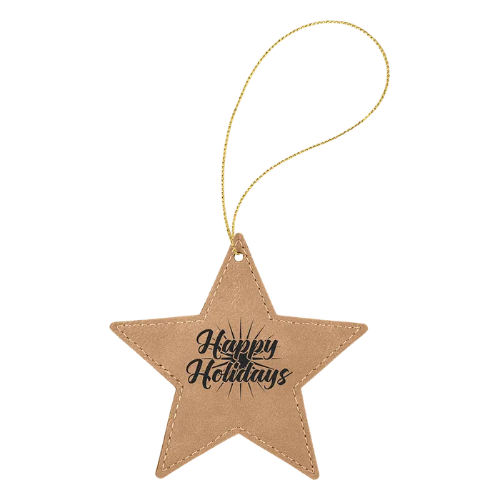 Light Brown Laserable Leatherette Star Ornament with Gold String