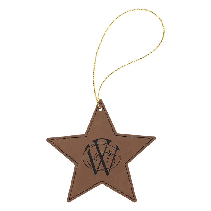 Dark Brown Laserable Leatherette Star Ornament with Gold String