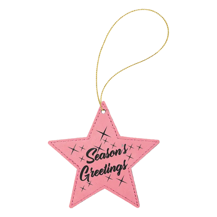 Pink Laserable Leatherette Star Ornament with Gold String